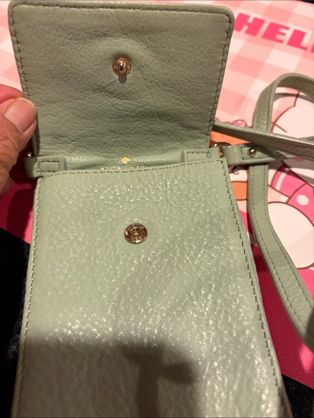 kate spade mint green leather crossbody phone bag with gold logo